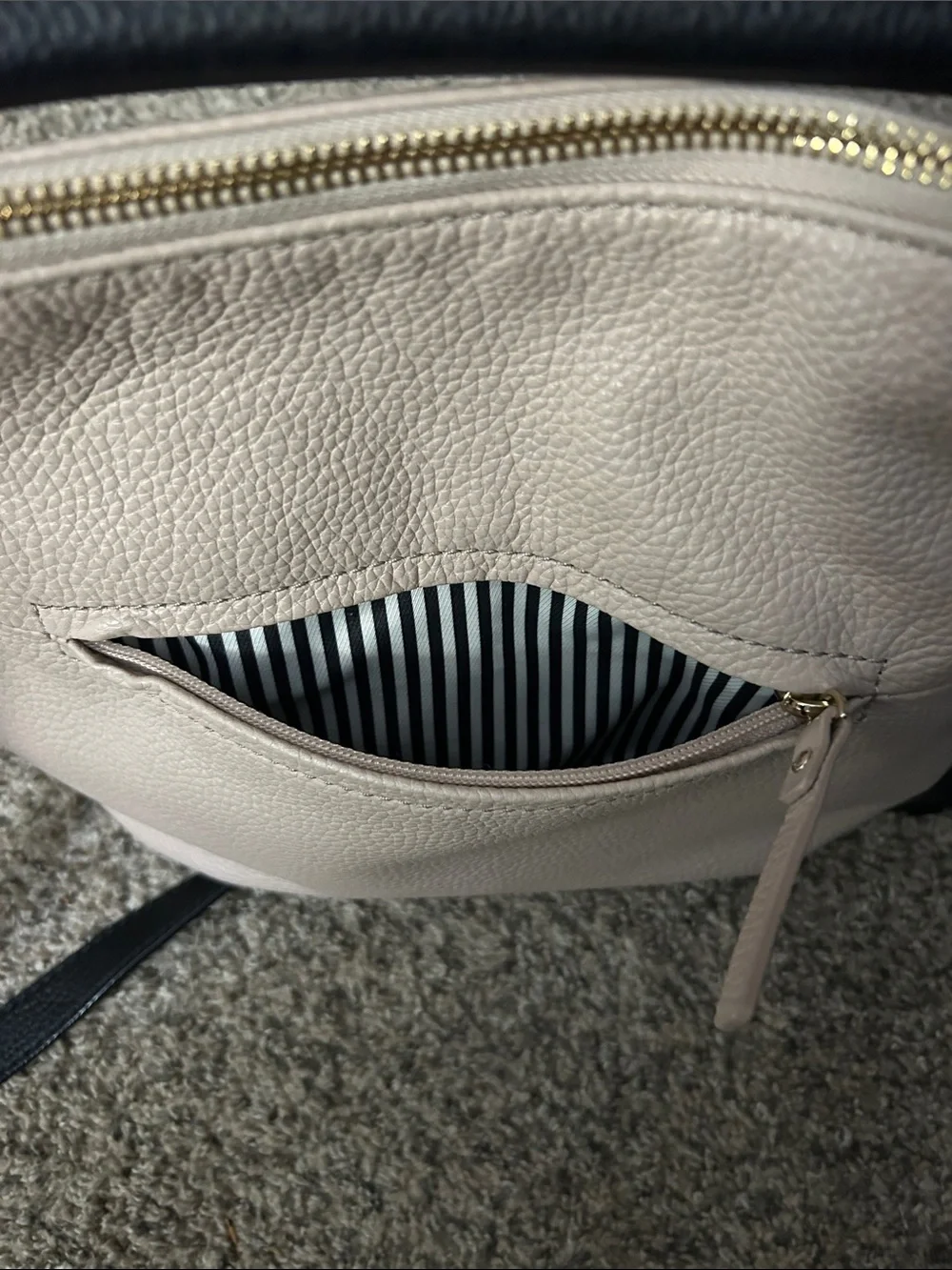 kate spade Pebbled Leather Shoulder Bag — Light Blush with Black Trim